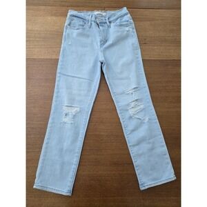 Women's 724 High rise Straight Crop Jeans Pants Sz 27 Light Wash Distressed Euc‎